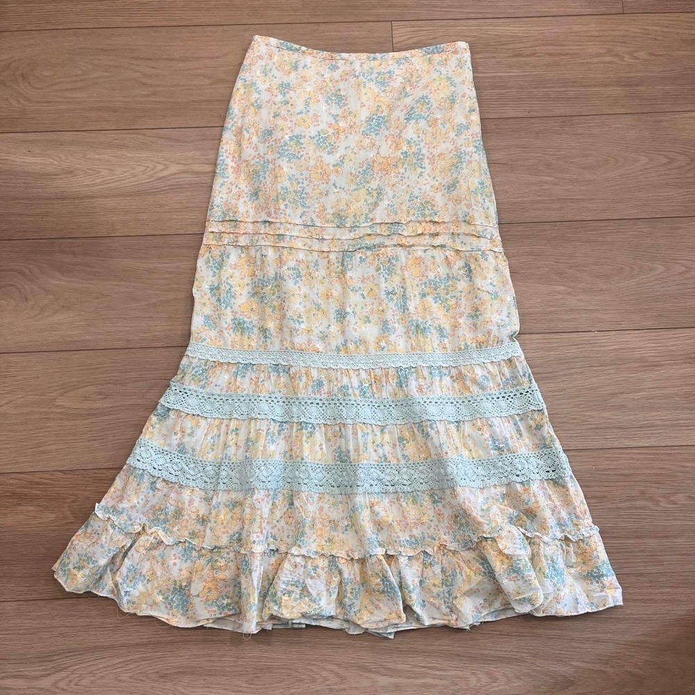 Kenzie Y2K Floral Prairie Maxi Skirt Women 4 Cottagecore Pastel Fairy Coquette
